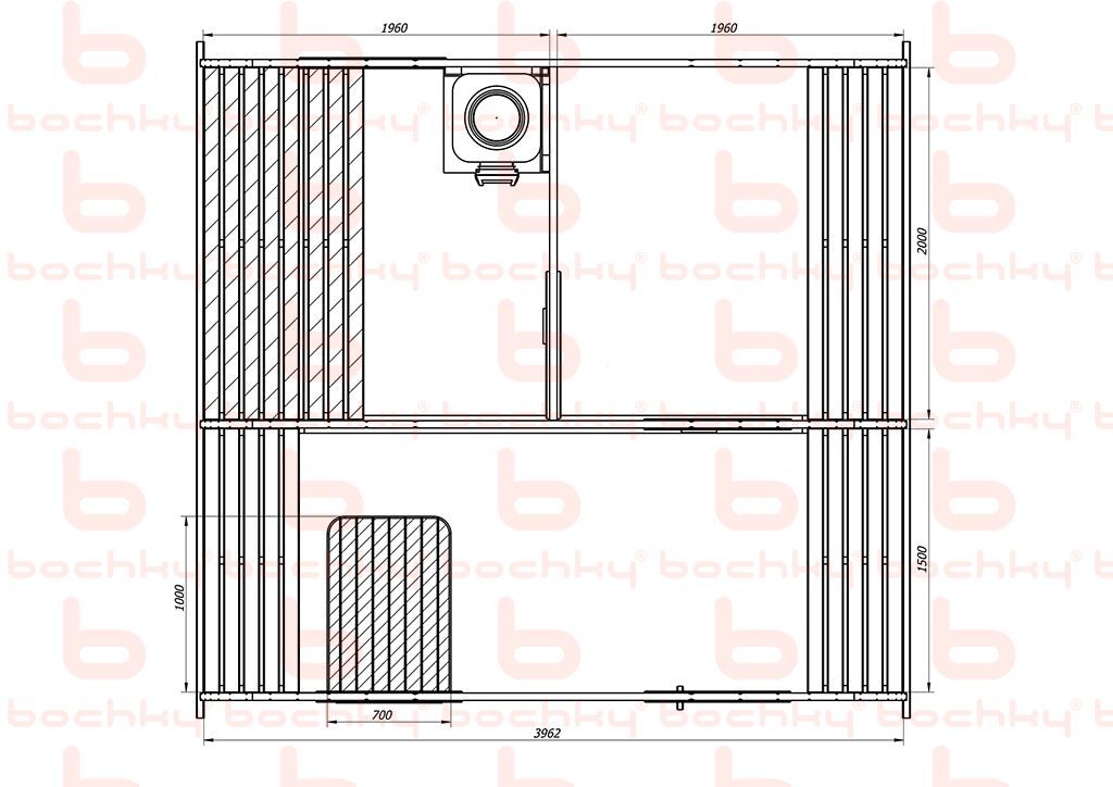 Баня-квадро-овалбочка «4×4» три помещения №7290