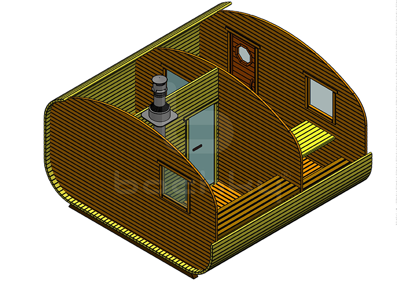 Баня-квадро-овалбочка «4×4» три помещения №7290